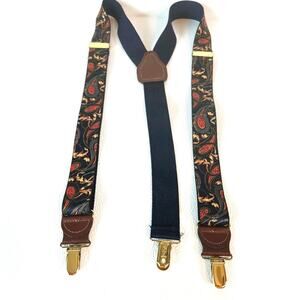 Pelican Suspenders Mens One Size Blue Paisley Clip Y-Back Leather USA Adjustable